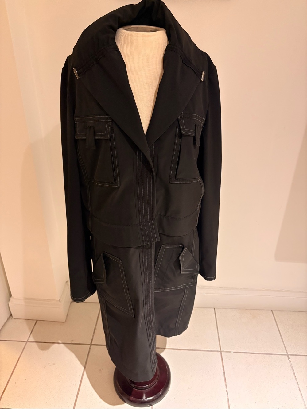 Elie Tahari Women's Black 2-in-1 Convertible Utility Trench Coat Hood Jacket M/L